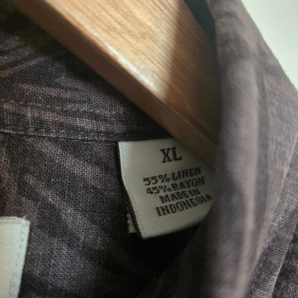 Perry Ellis Men’s XL Linen Rayon Leaf Print Hawaiian Shirt Short Sleeve Retro - Picture 5 of 5